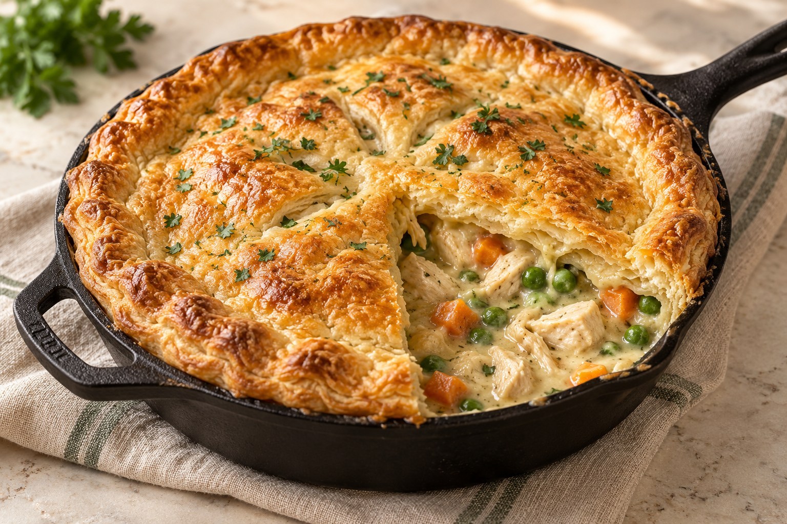 Illustrated skillet chicken pot pie